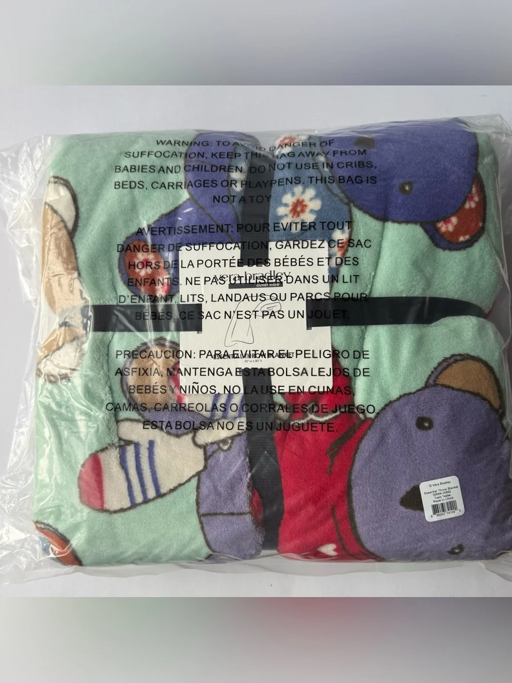 Vera Bradley Toasty Teddies Teddy Bears Fleece Throw Blanket 50x80 NEW